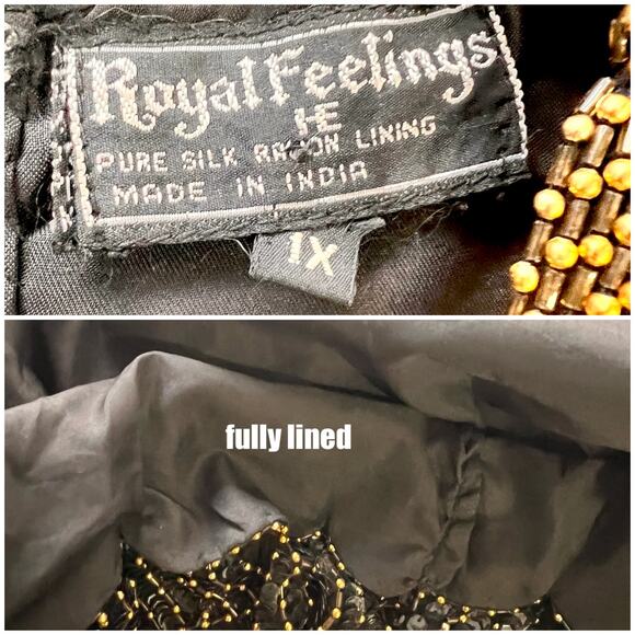 Royal Feelings Vintage Black Gold Beaded Sequins Women 1X Gatsby Evening Wear - Picture 5 of 8